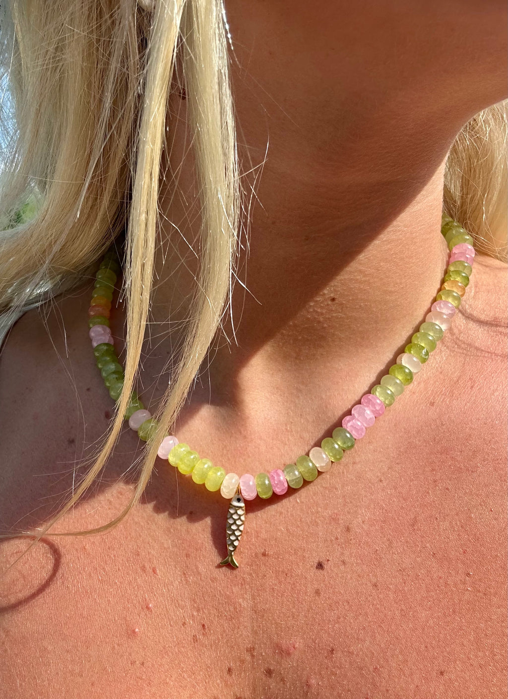 Sea Glass Beaded Fish Necklace